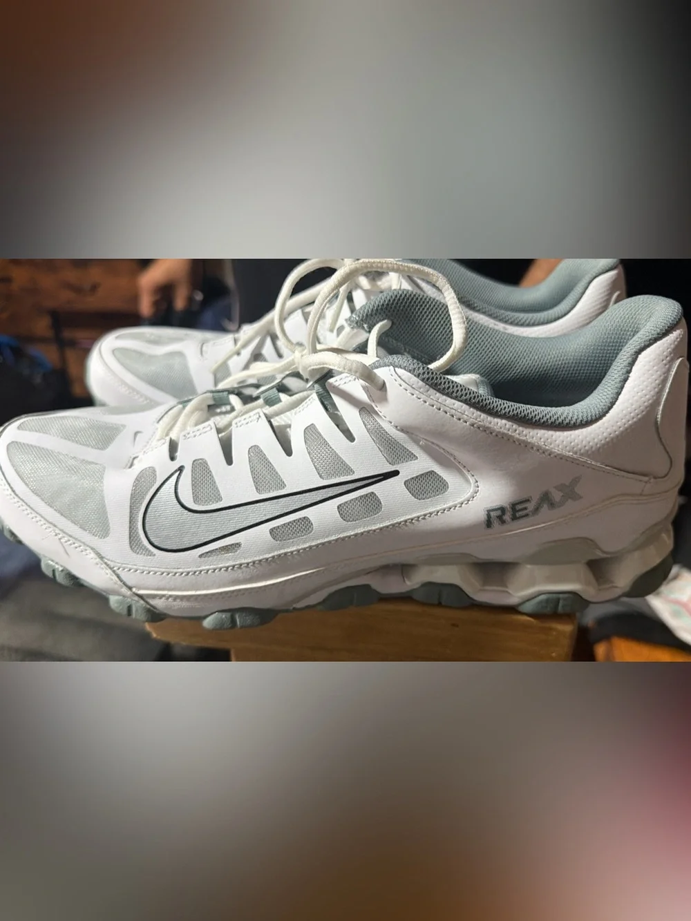 Nike White and Light Gray Reax Men's Running Sneakers